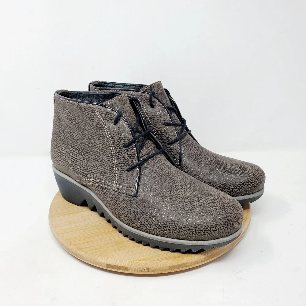 Wolky Ankle Boots Womens 38 Dusky Leather Lace Up Wedge Heel Bootie Comfort Shoe